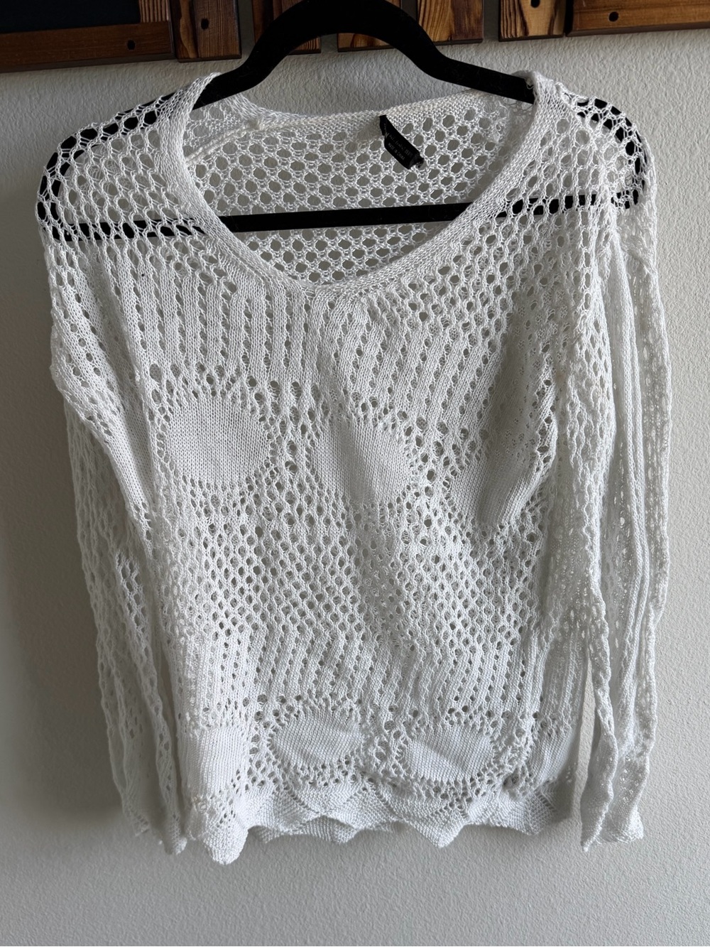 SHEIN White Crochet Skull Open Knit Beach Cover-Up Sweater Size L